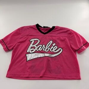 Barbie Malibu Jersey Mesh Pink Black Cropped Top Small Women’s Sports Football